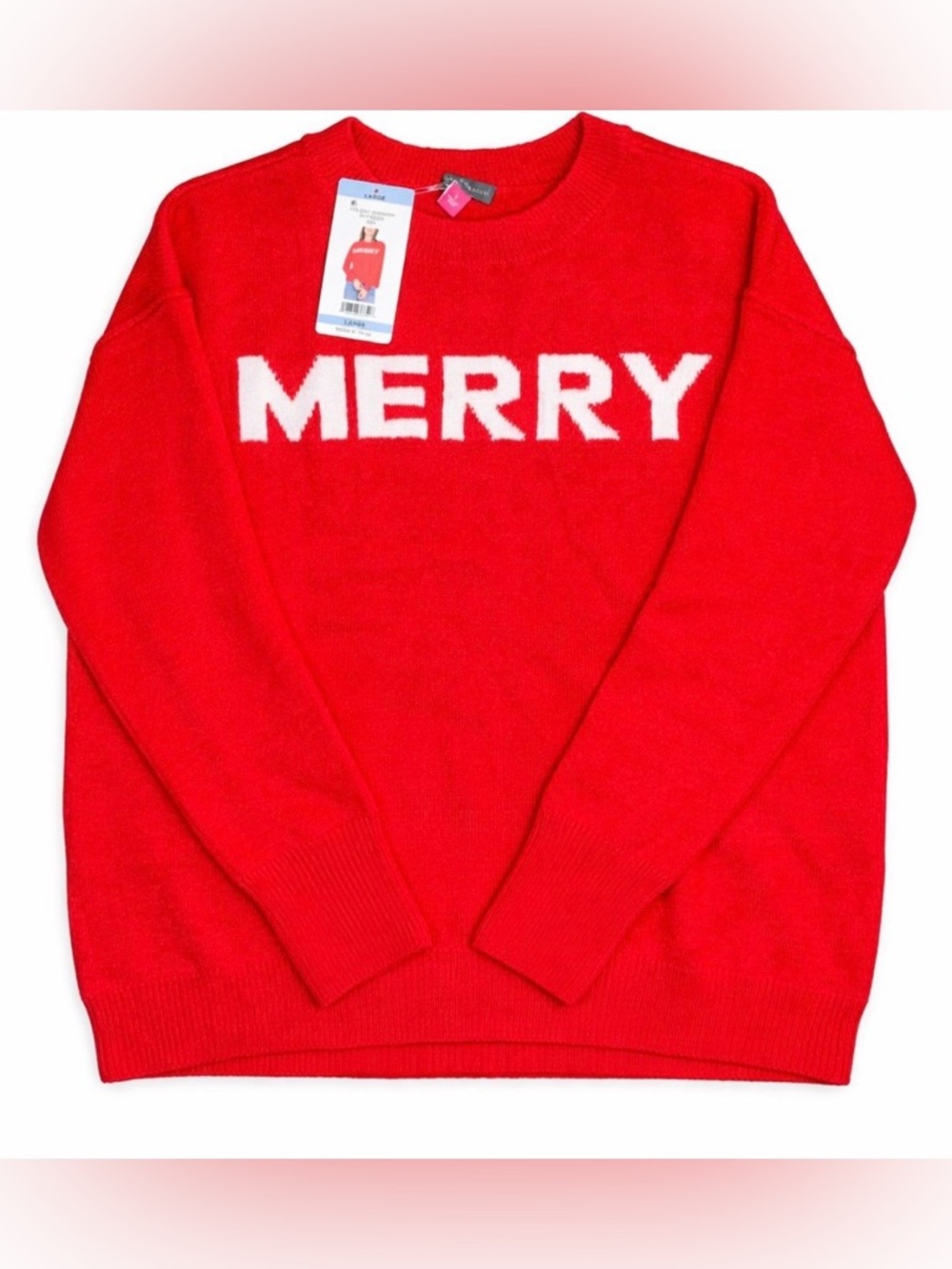 Vince Camuto Red Crewneck Sweater with White 'MERRY' Knit